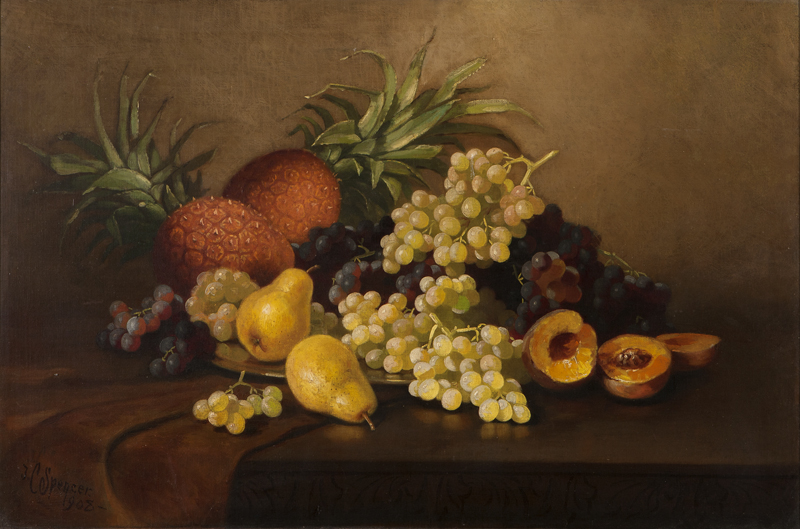 Still life of pineapples peaches