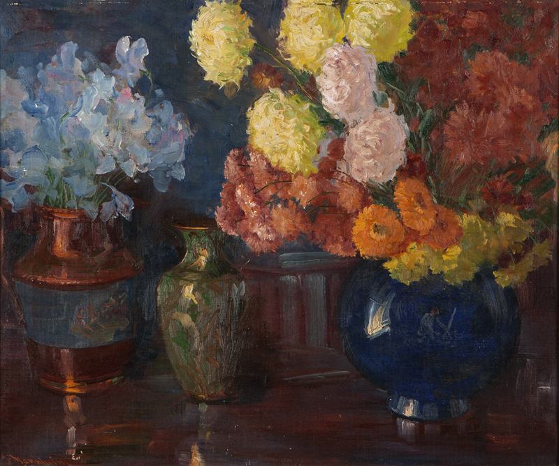 Still life with three vases oil