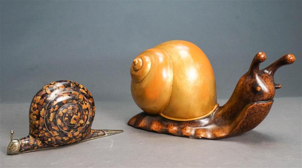 STONE AND METAL SNAIL AND DECORATED
