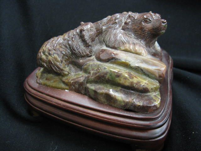 Stone Carving of Bear & Cub 5 1/2''