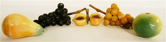 Stone fruit  two grape clusters 