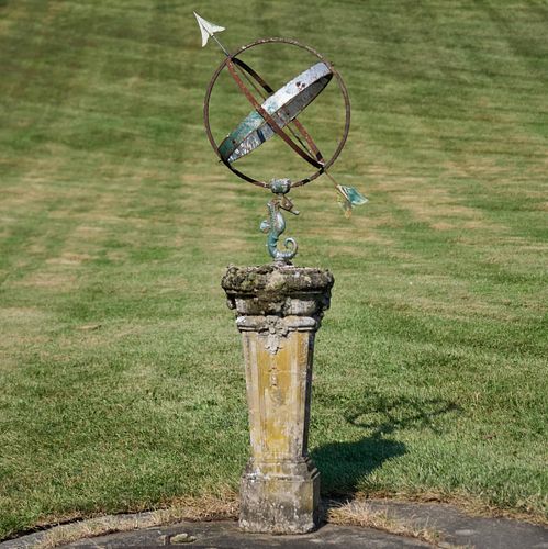 STONE PEDESTAL WITH SEAHORSE
