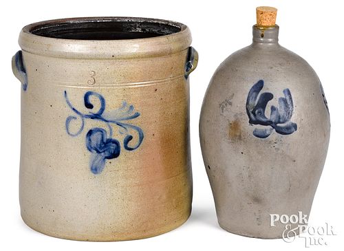 STONEWARE CROCK AND JUG, 19TH