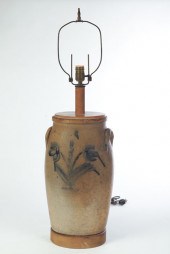 STONEWARE CROCK LAMP. American