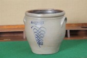 STONEWARE CROCK. Ovoid with do
