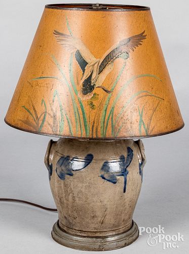 STONEWARE CROCK TABLE LAMP, 19TH