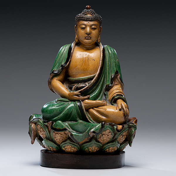 Stoneware Green and Yellow Buddha