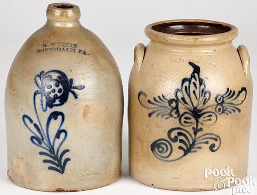 STONEWARE JUG AND CROCK, 19TH