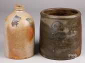 STONEWARE JUG AND CROCK, 19TH