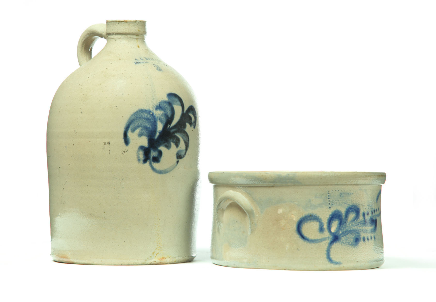 STONEWARE JUG AND CROCK.  American