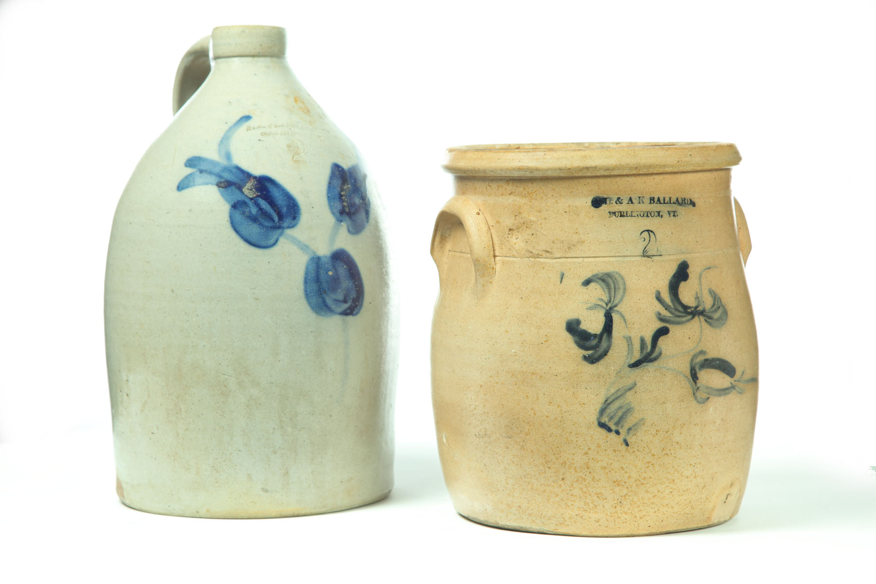 STONEWARE JUG AND CROCK.  American