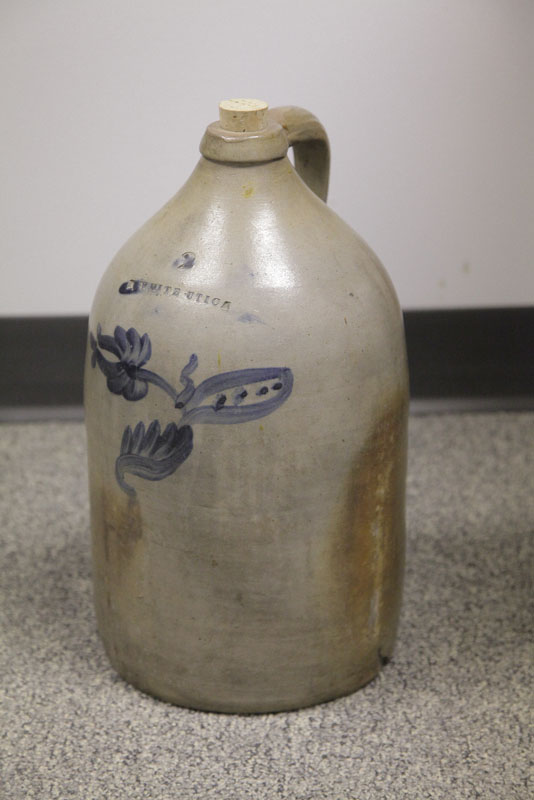 STONEWARE JUG. N. White  Utica. Two