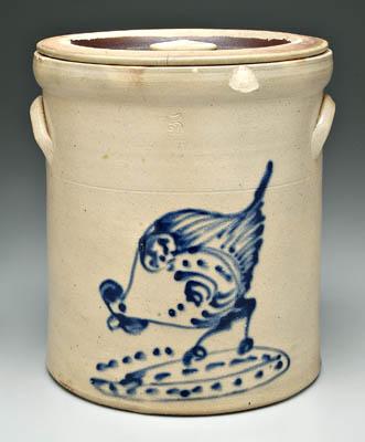Stoneware lidded crock, stamped "5"