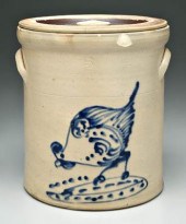 Stoneware lidded crock, stampe