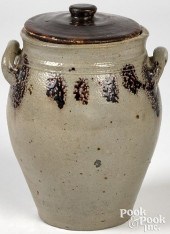 STONEWARE LIDDED OVOID CROCK,