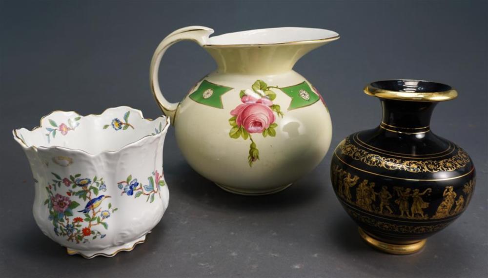 STONEWARE PITCHER, AYNSLEY CACHEPOT