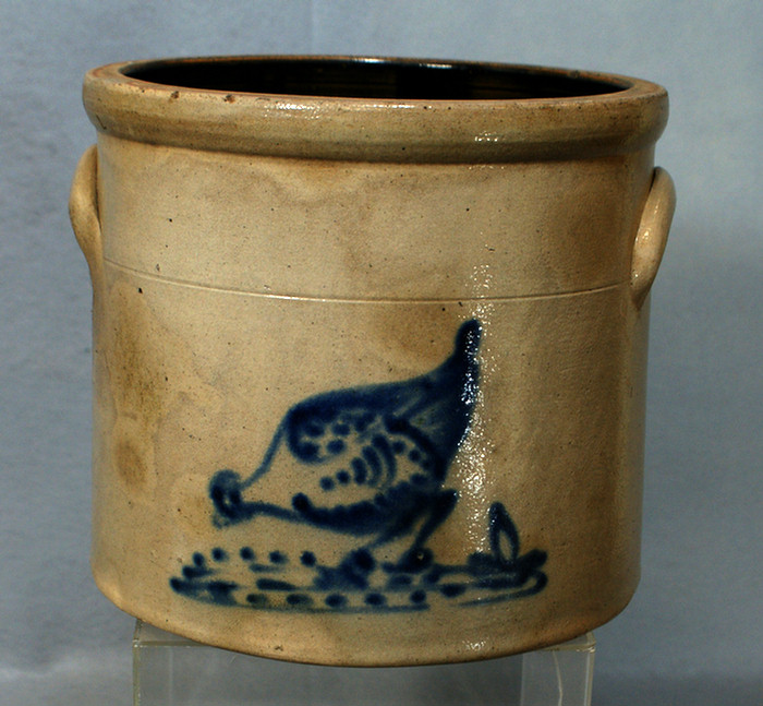 Stonware jar with feeding chicken