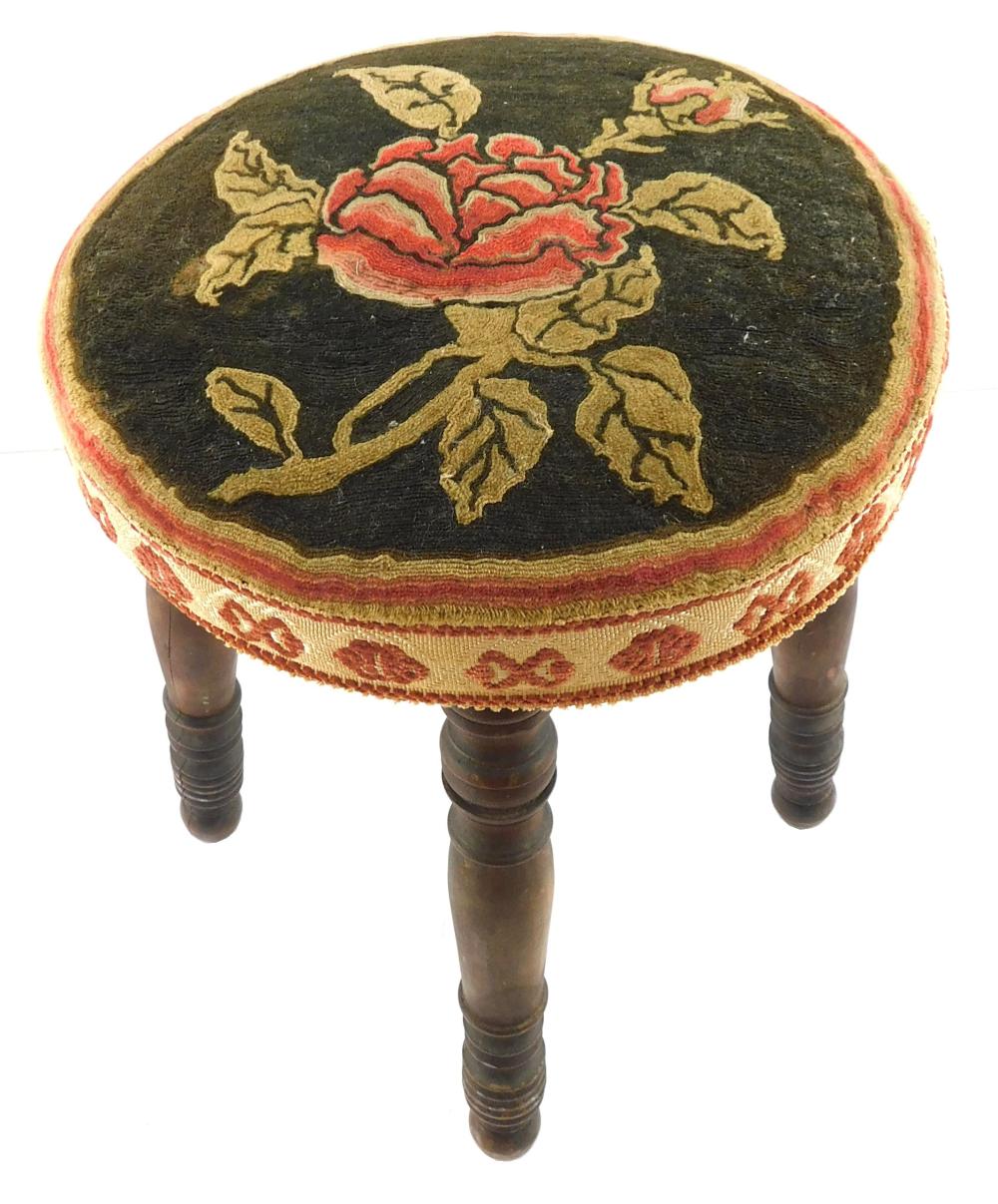 STOOL WITH TURNED WOODEN LEGS AND A