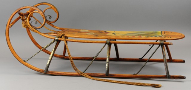 STORK & CALLA LILLIES WOOD SLED