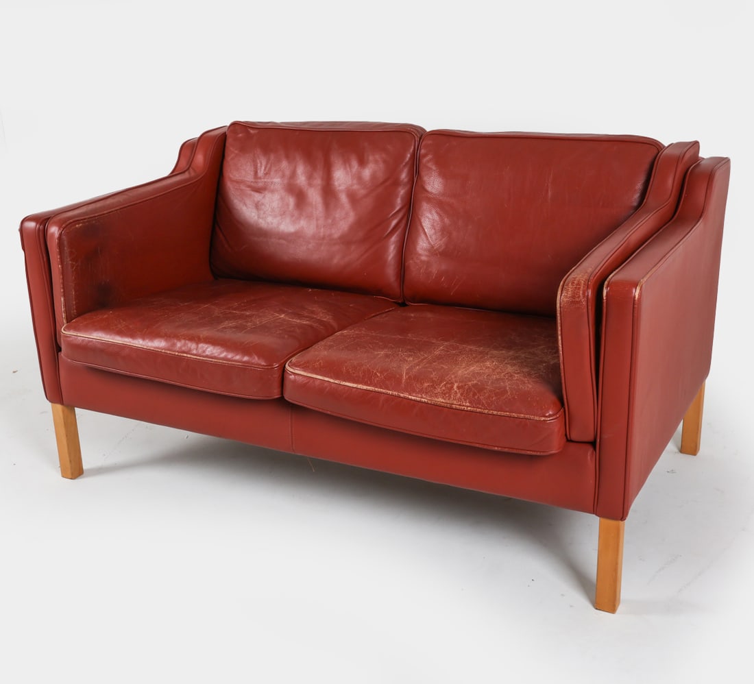 STOUBY DANISH LEATHER LOVESEAT SOFA