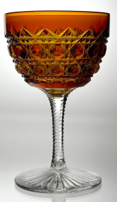 STRAUS 3 COLOR CUT GLASS WINE