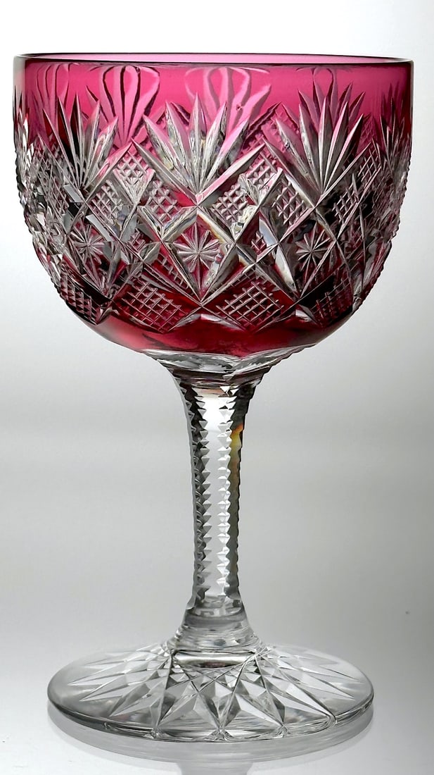 STRAUS VENETIAN CUT GLASS WINE STEM