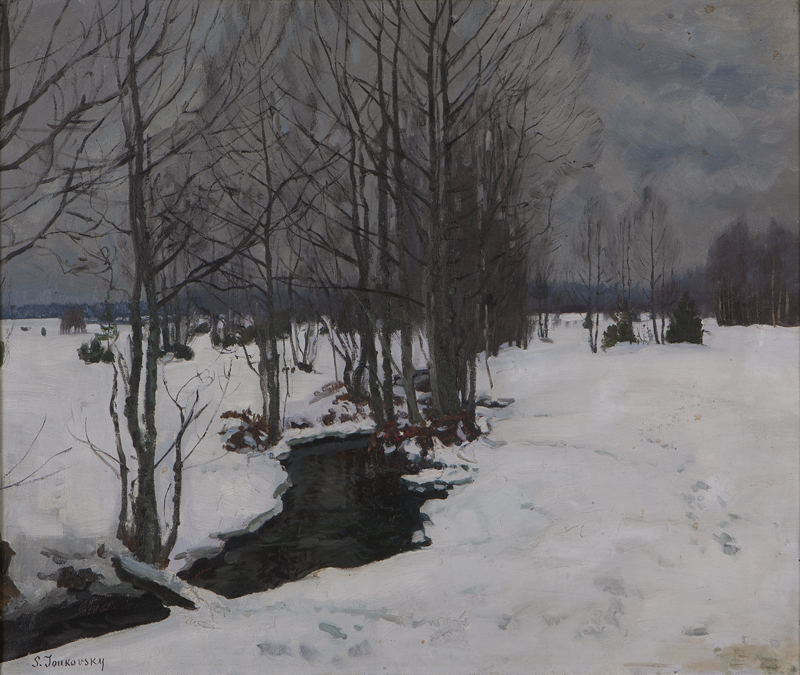Stream through a winter landscape