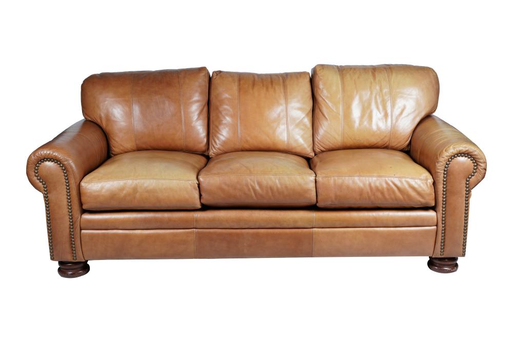 STUDDED LEATHER SOFAtan leather