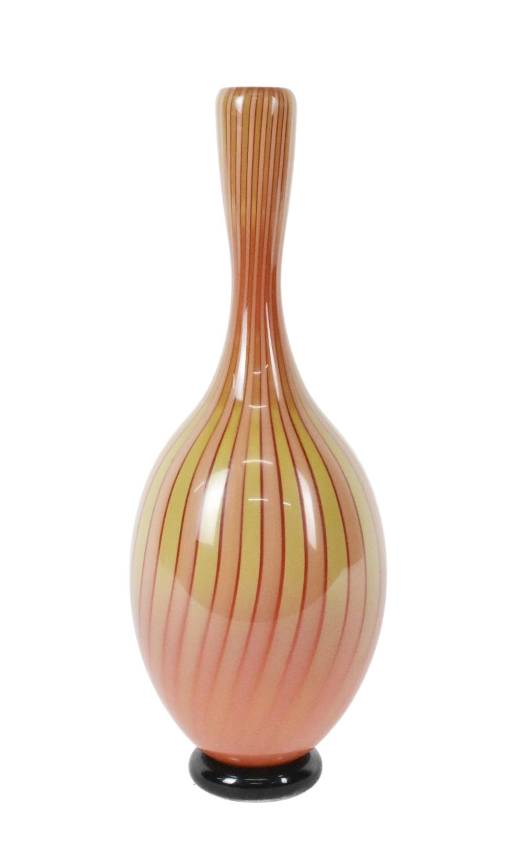 STUDIO ART GLASS PINK SWIRL VASE,