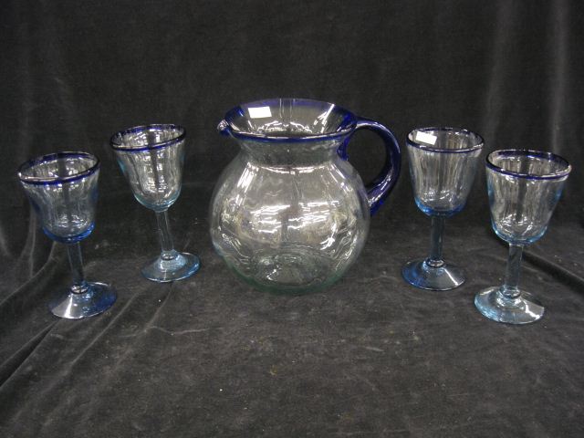 Studio Art Glass Pitcher & 4