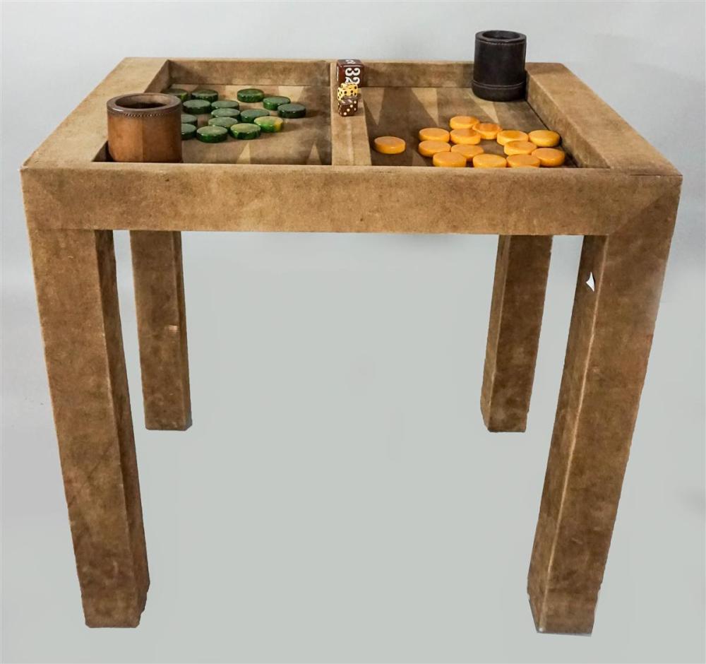SUEDE BACKGAMMON TABLE WITH
