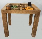 SUEDE BACKGAMMON TABLE WITH CO