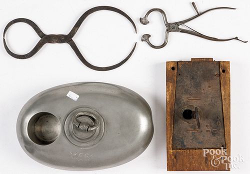 SUGAR NIPPERS, DOOR LOCK, PEWTER,
