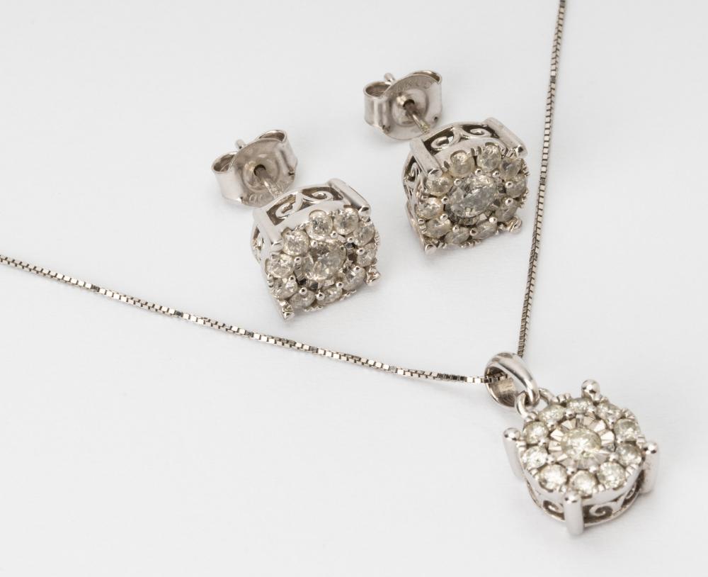 SUITE OF 14 KARAT WHITE GOLD &