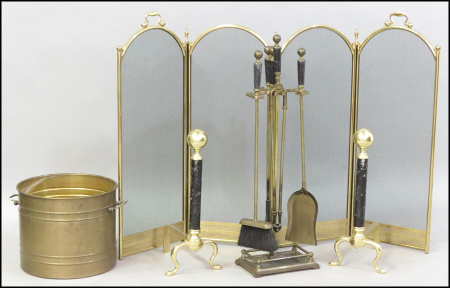 SUITE OF BRASS FIREPLACE