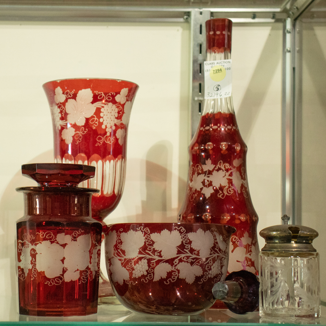 SUITE OF FOUR BOHEMIAN CRANBERRY
