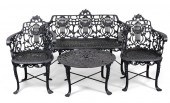 SUITE OF FOUR CAST METAL GARDE