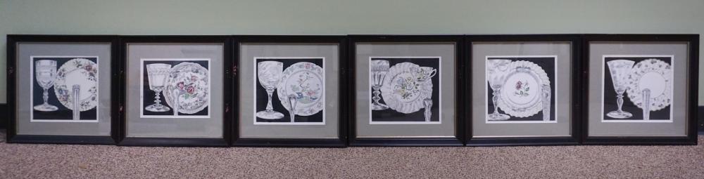 SUITE OF SIX MIXED MEDIA WORKS ON