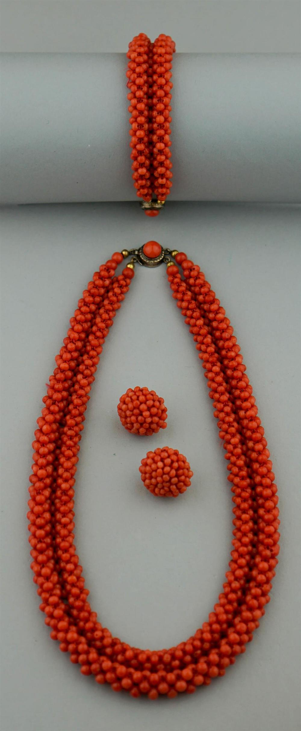 SUITE OF VINTAGE CORAL JEWELRY:
