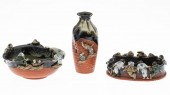 SUMIDA GAWA VASE AND TWO POTTE