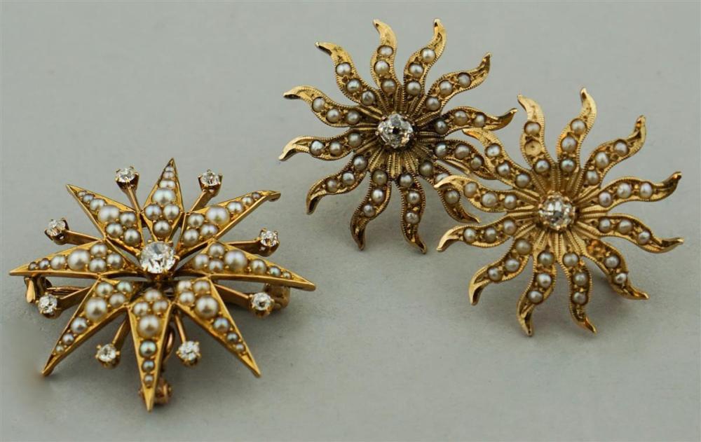 SUNBURST SEED PEARL, DIAMOND AND