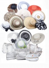 Sunhats and vintage purses to