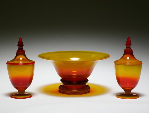Sunset Flint glass covered jars and