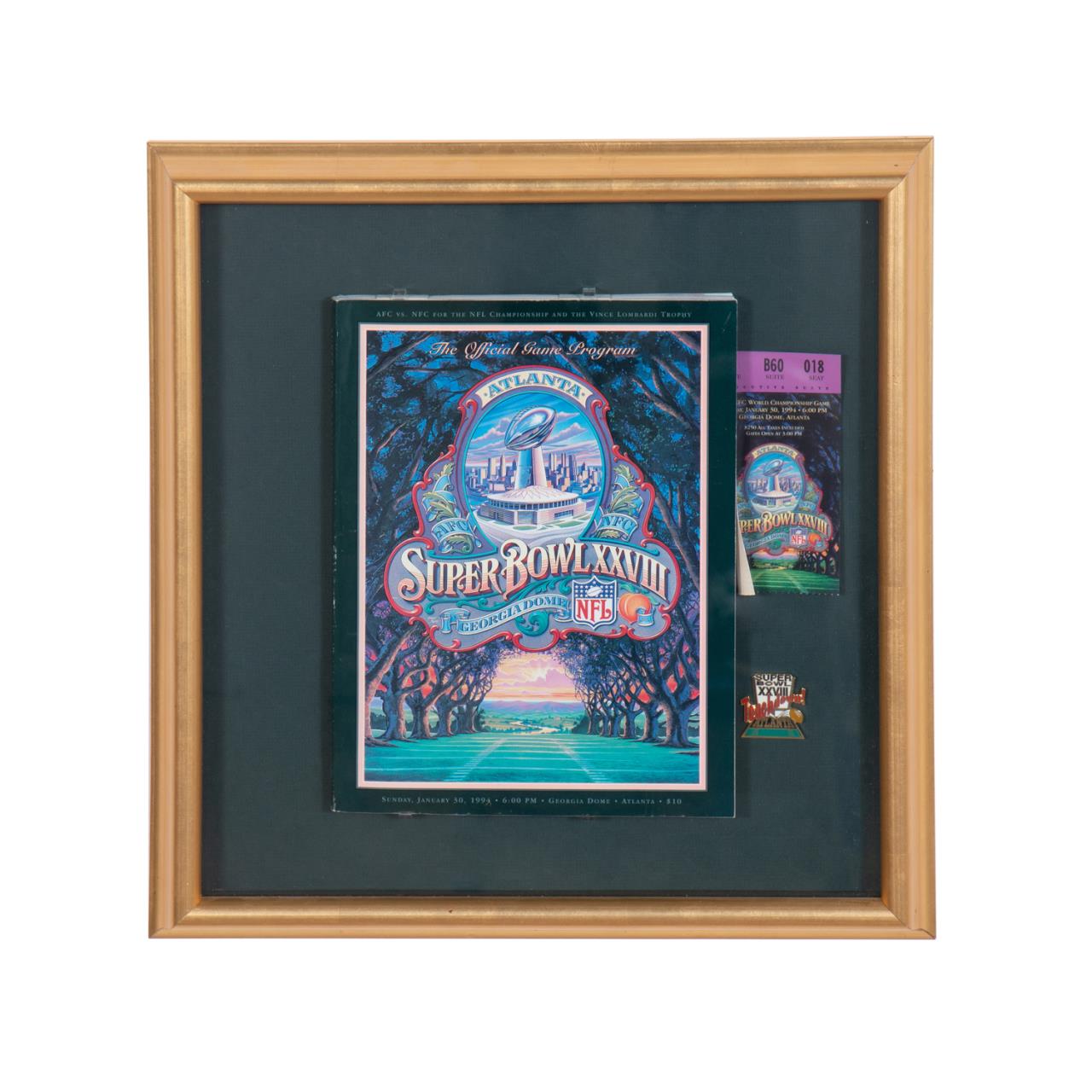 SUPER BOWL 28 FRAMED PROGRAM, STUB,