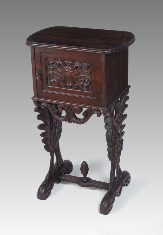 SWAN CARVED MAHOGANY SMOKE STAND:
