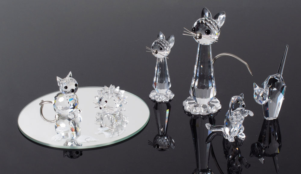 SWAROVSKI CRYSTAL CAT FIGURINES: