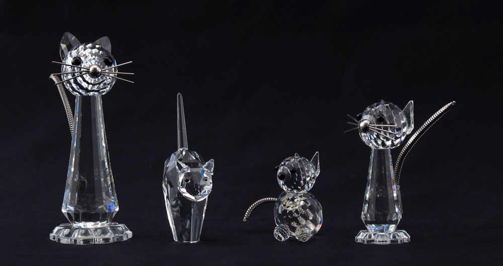 SWAROVSKI CRYSTAL FIGURINES: 4 CATS