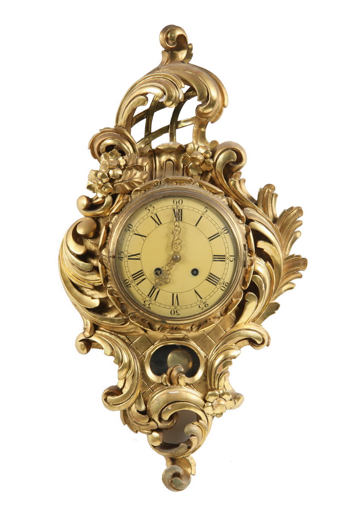 SWEDISH CARVED GILT WALL CLOCK -