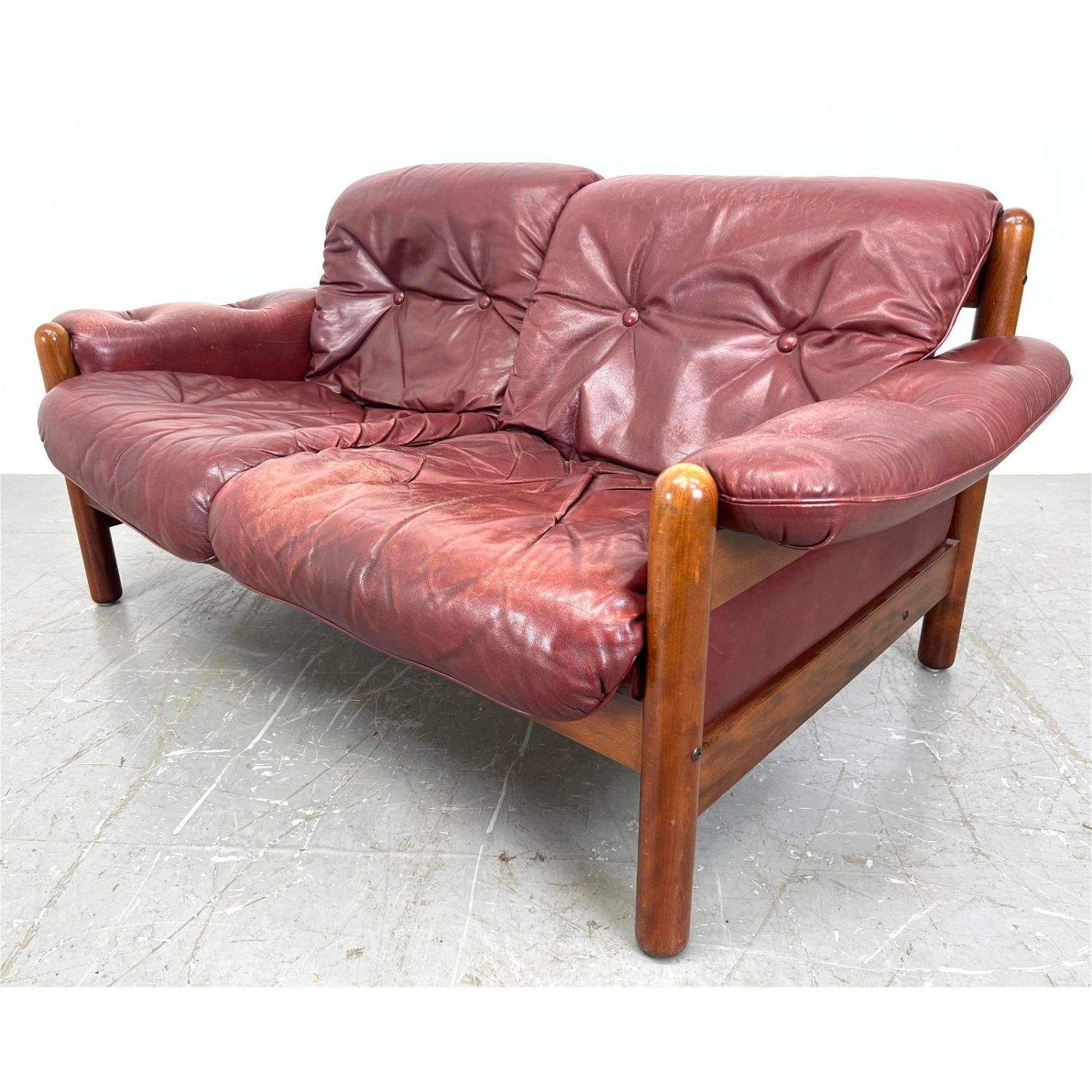 Swedish Leather Modernist Love Seat