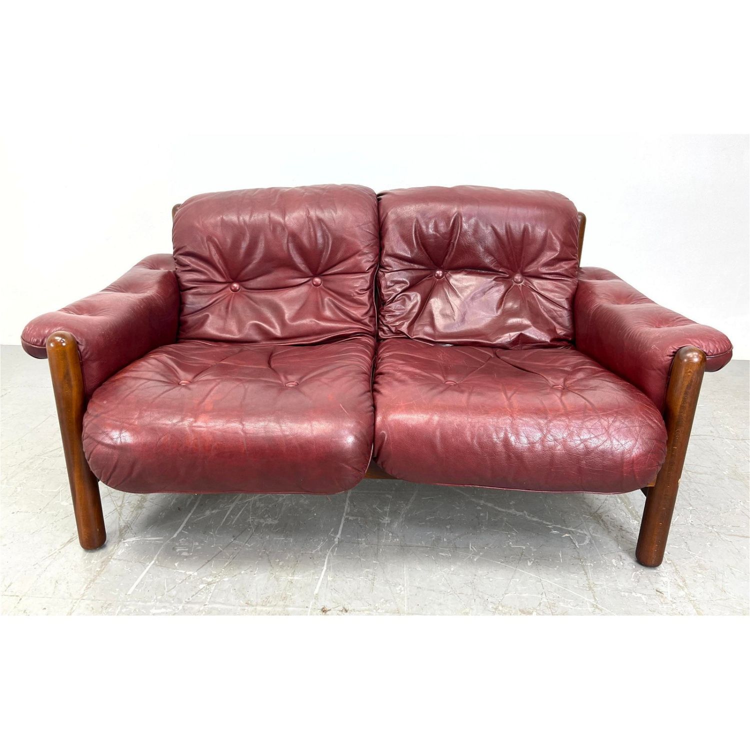 Swedish Leather Modernist Love Seat